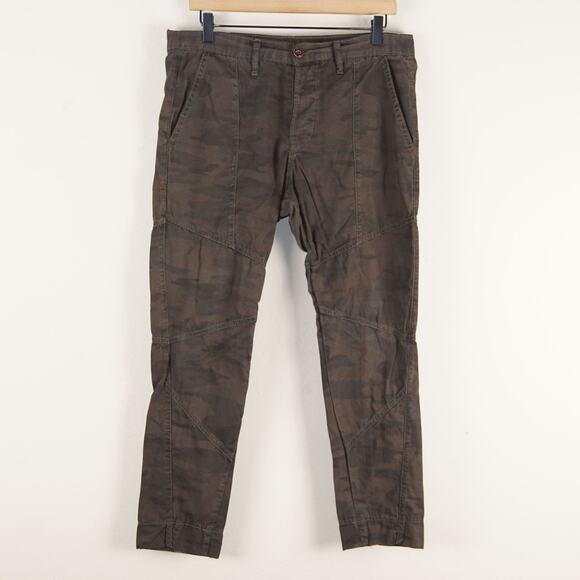 NSF Straight Slouch Brown Camo Button Fly Utility Ankle Mid Rise Pants Sz 28 - Picture 1 of 11
